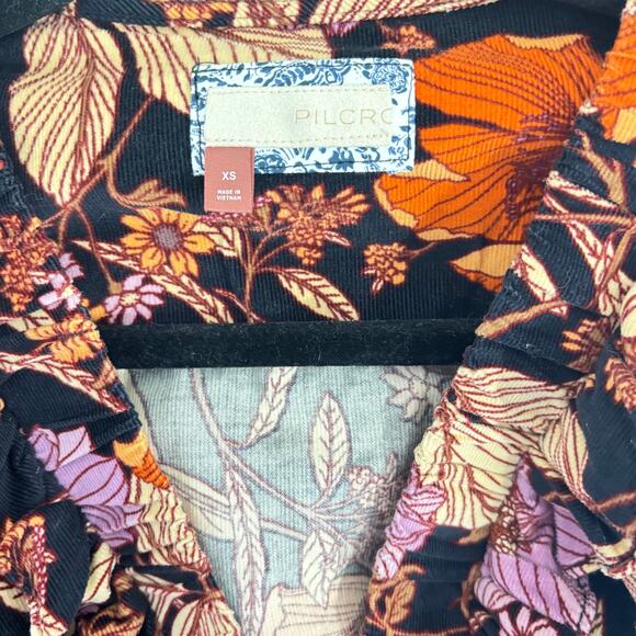 NWT Pilcro by Anthropologie Floral Tiered Ruffle Long-Sleeve Corduroy Dress XS - Picture 5 of 7